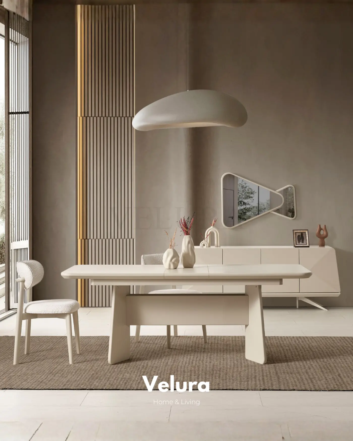 Vakko Yemek Masası Krem MDF gövdeli açılabilir modern yemek masası