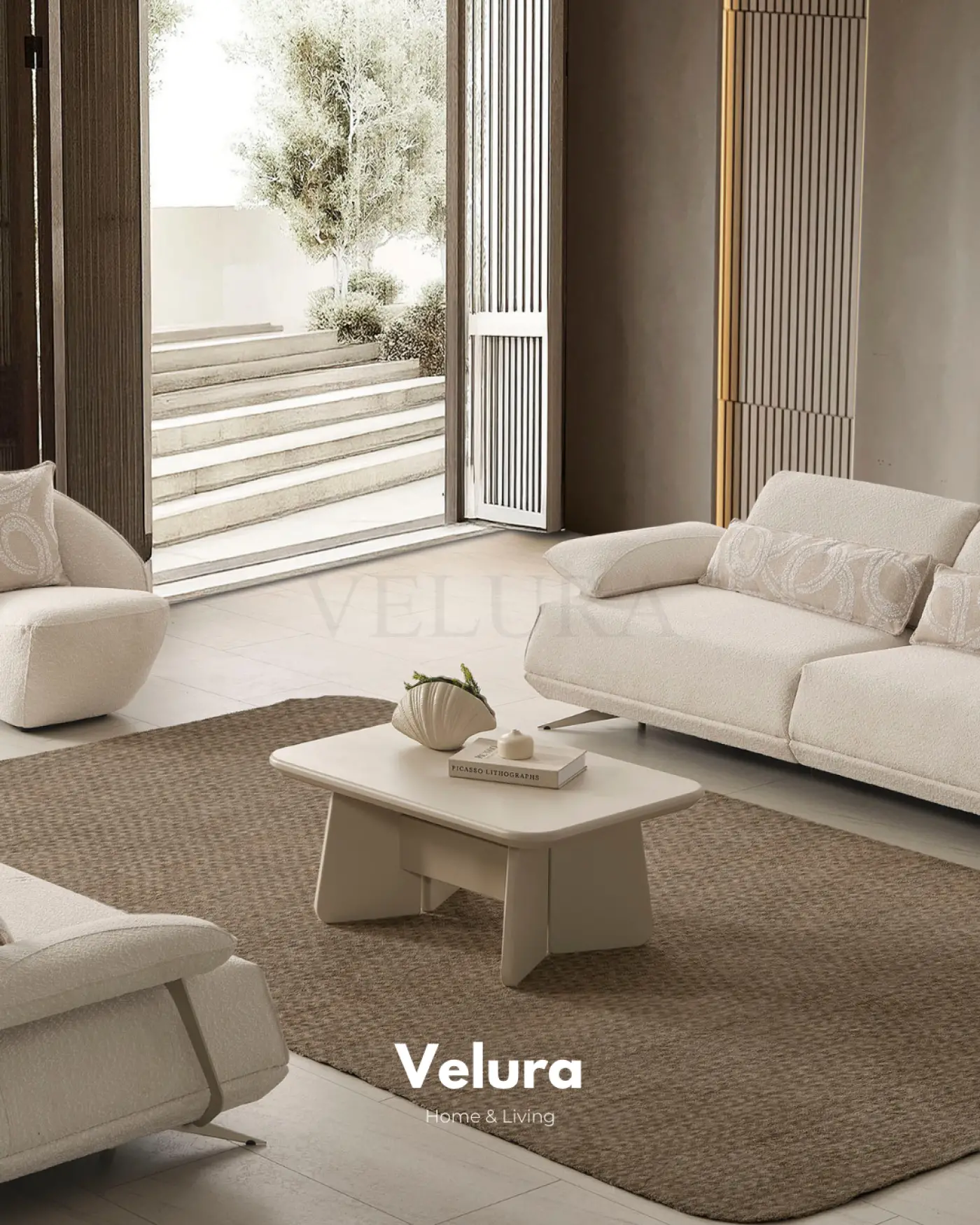 Vakko Orta Sehpa Krem MDF gövdeli modern salon sehpası