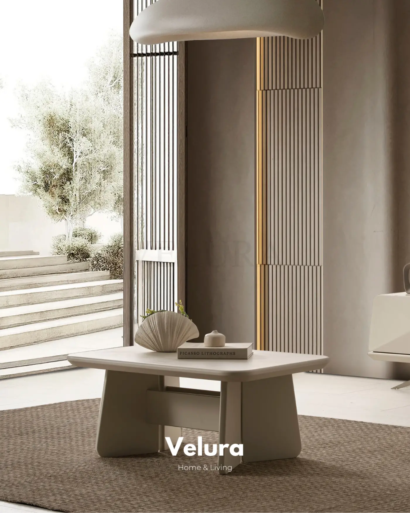 Vakko Orta Sehpa Krem MDF gövdeli modern salon sehpası