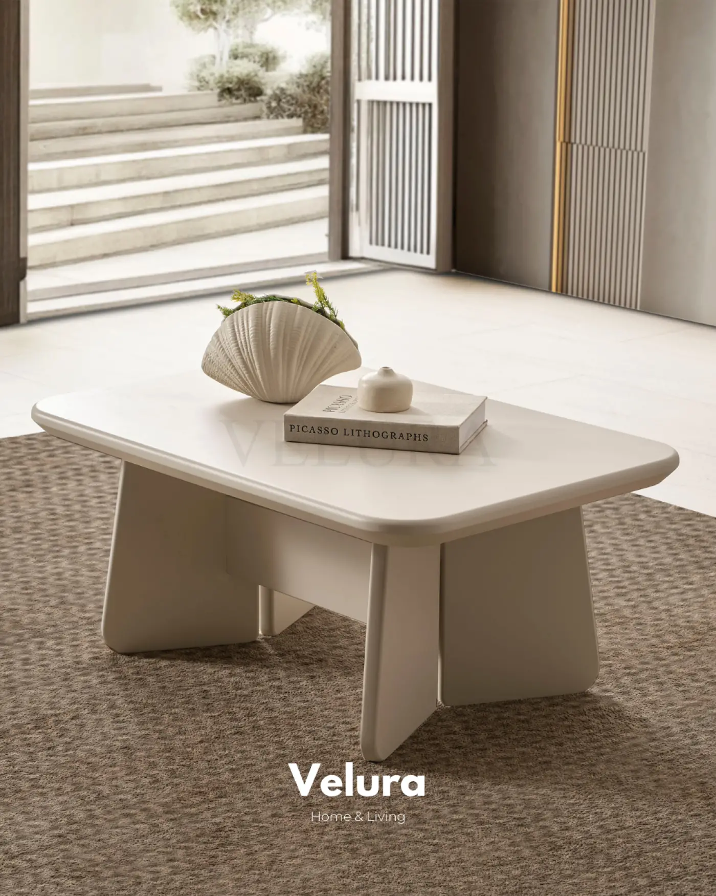 Vakko Orta Sehpa Krem MDF gövdeli modern salon sehpası
