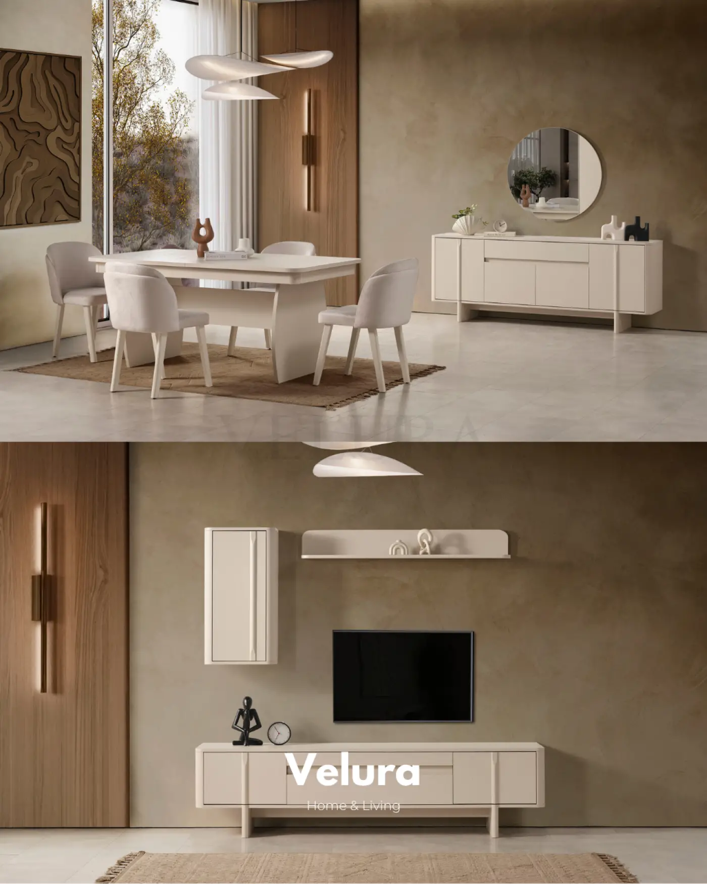 Yerden yüksek Eylül Tv Ünitesi Krem salon mobilyası