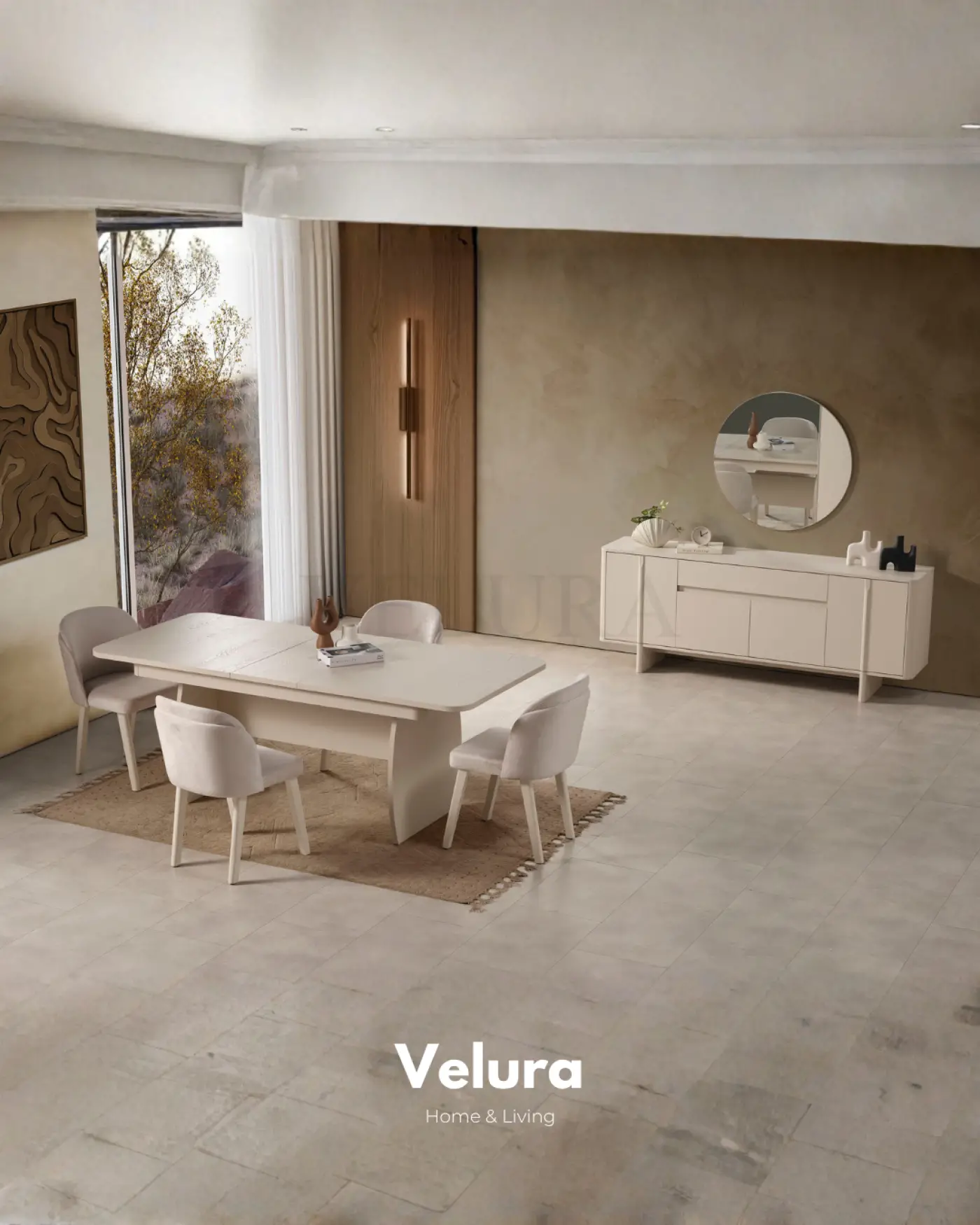 Eylül Yemek Masası 165 + 40 cm açılabilir krem tasarım