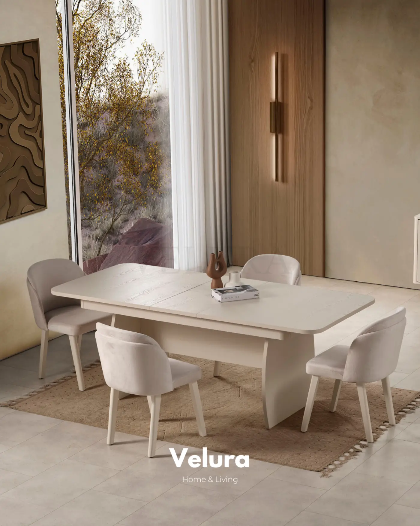 Eylül Yemek Masası 165 + 40 cm açılabilir krem tasarım