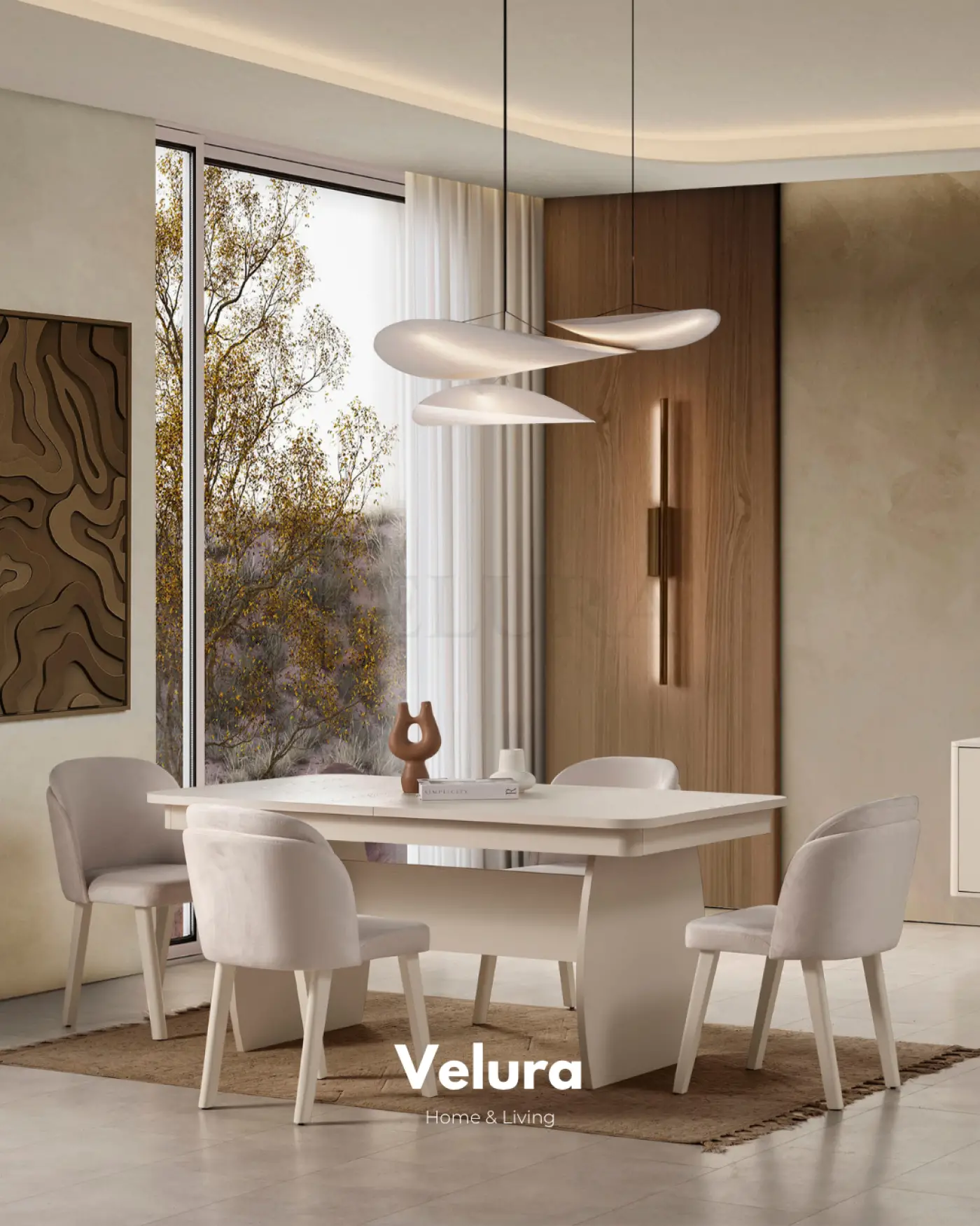 Eylül Yemek Masası 165 + 40 cm açılabilir krem tasarım