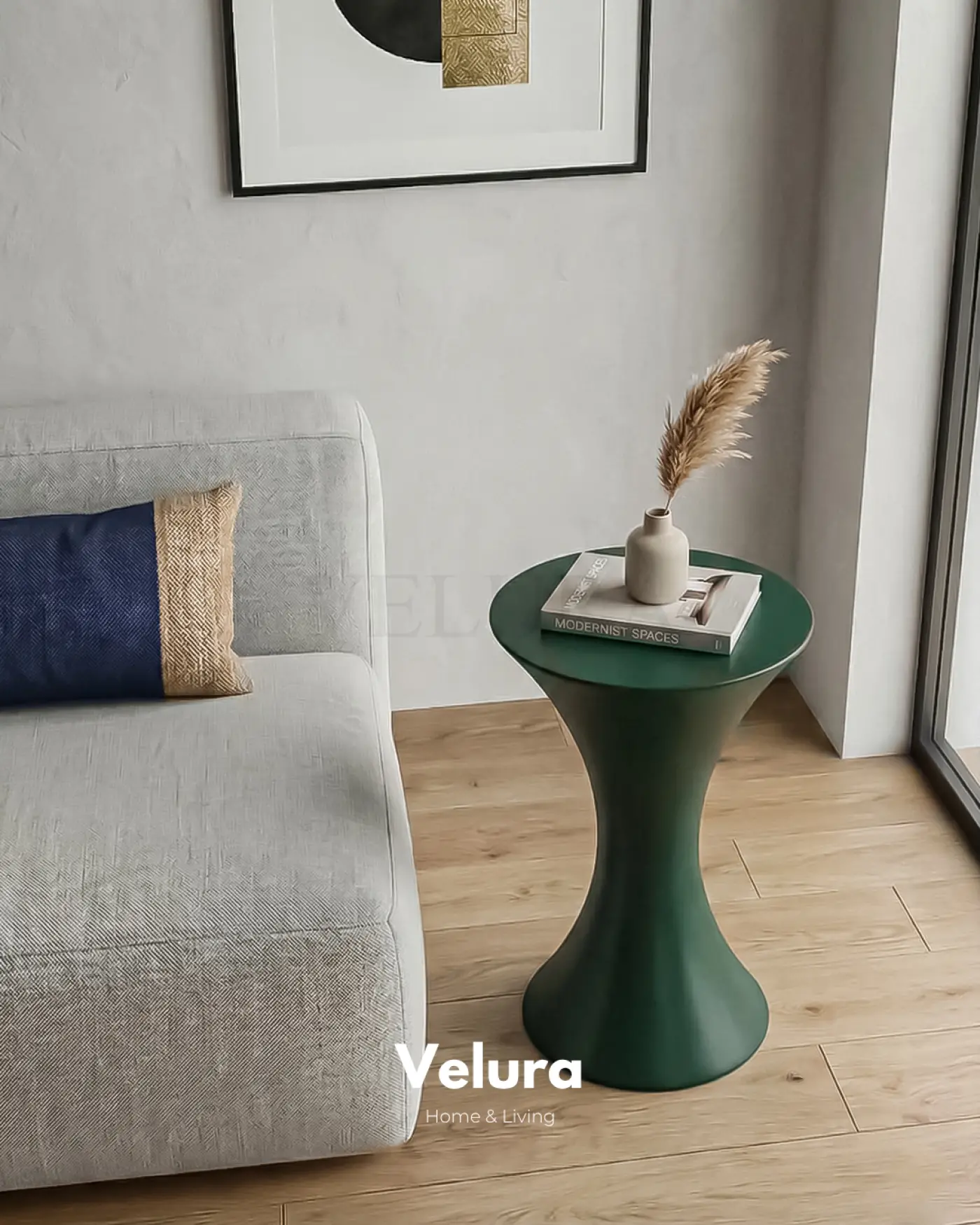 Modern yeşil yan sehpa Dante poliüretan malzemeli kompakt dekoratif sehpa
