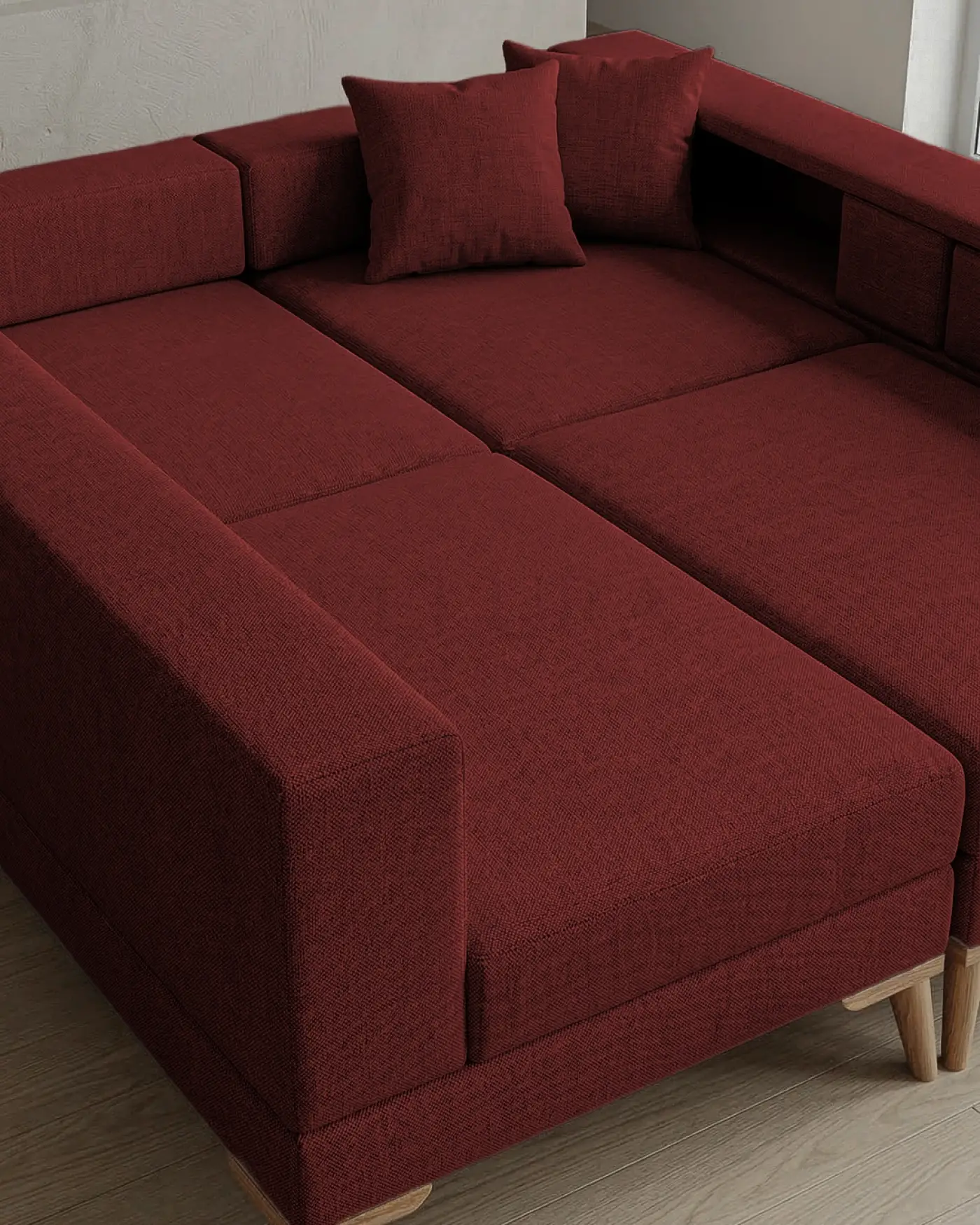 Zeri Açık Bordo Puzzle Modüler Köşe Koltuk Takımı keten kumaş