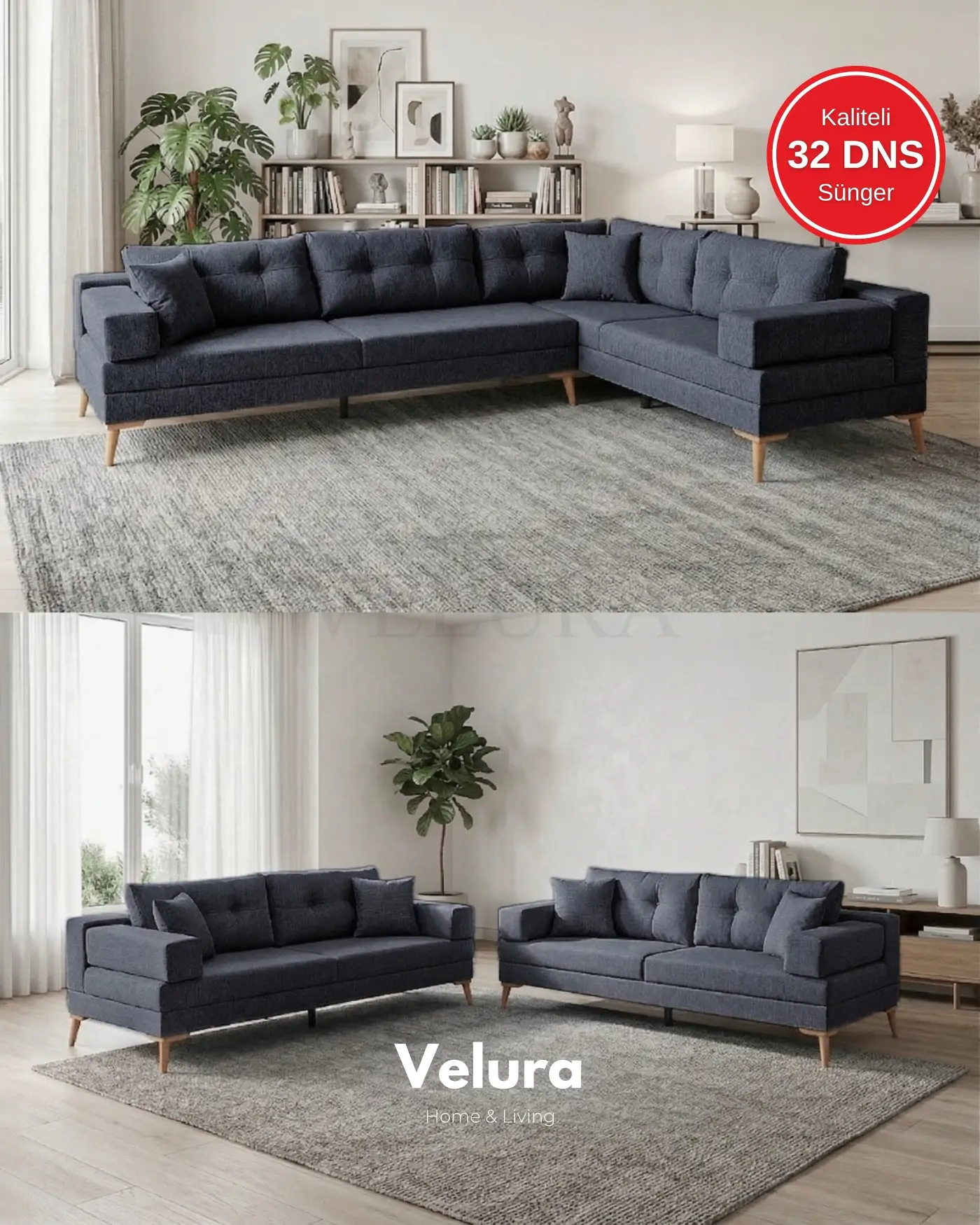 Modern Lacivert Köşe Koltuk Tasarımı