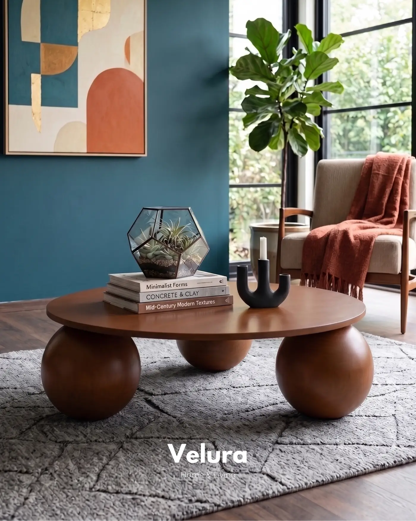 Modern Salon İçin Yuvarlak Ceviz MDF Küre Sehpa