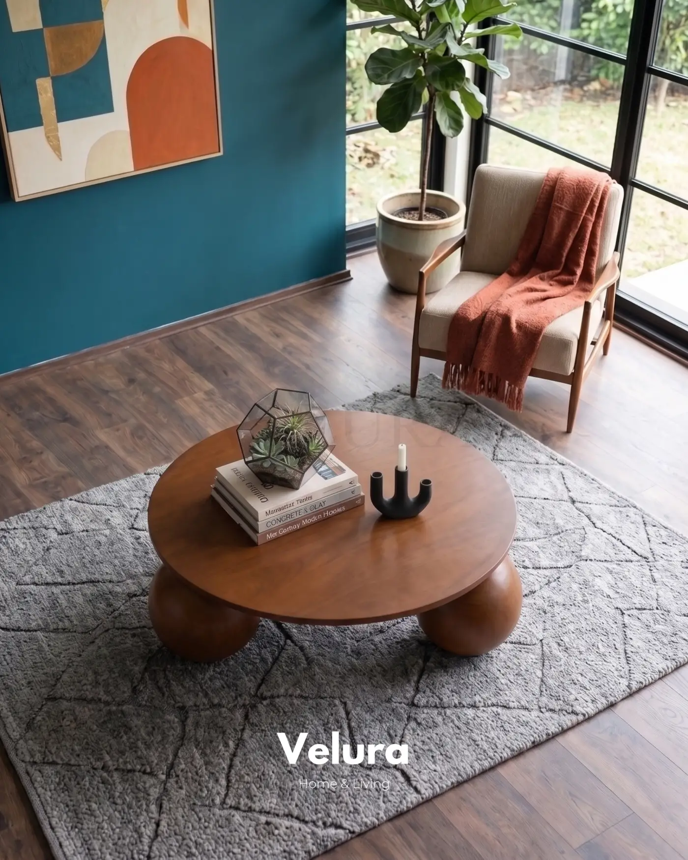 Modern Salon İçin Yuvarlak Ceviz MDF Küre Sehpa