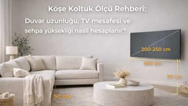 Köşe Koltuk Ölçü Rehberi: Duvar uzunluğu, TV mesafesi ve sehpa yüksekliği nasıl hesaplanır?