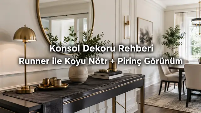 Konsol Dekoru Rehberi: runner ile koyu nötr + pirinç görünüm