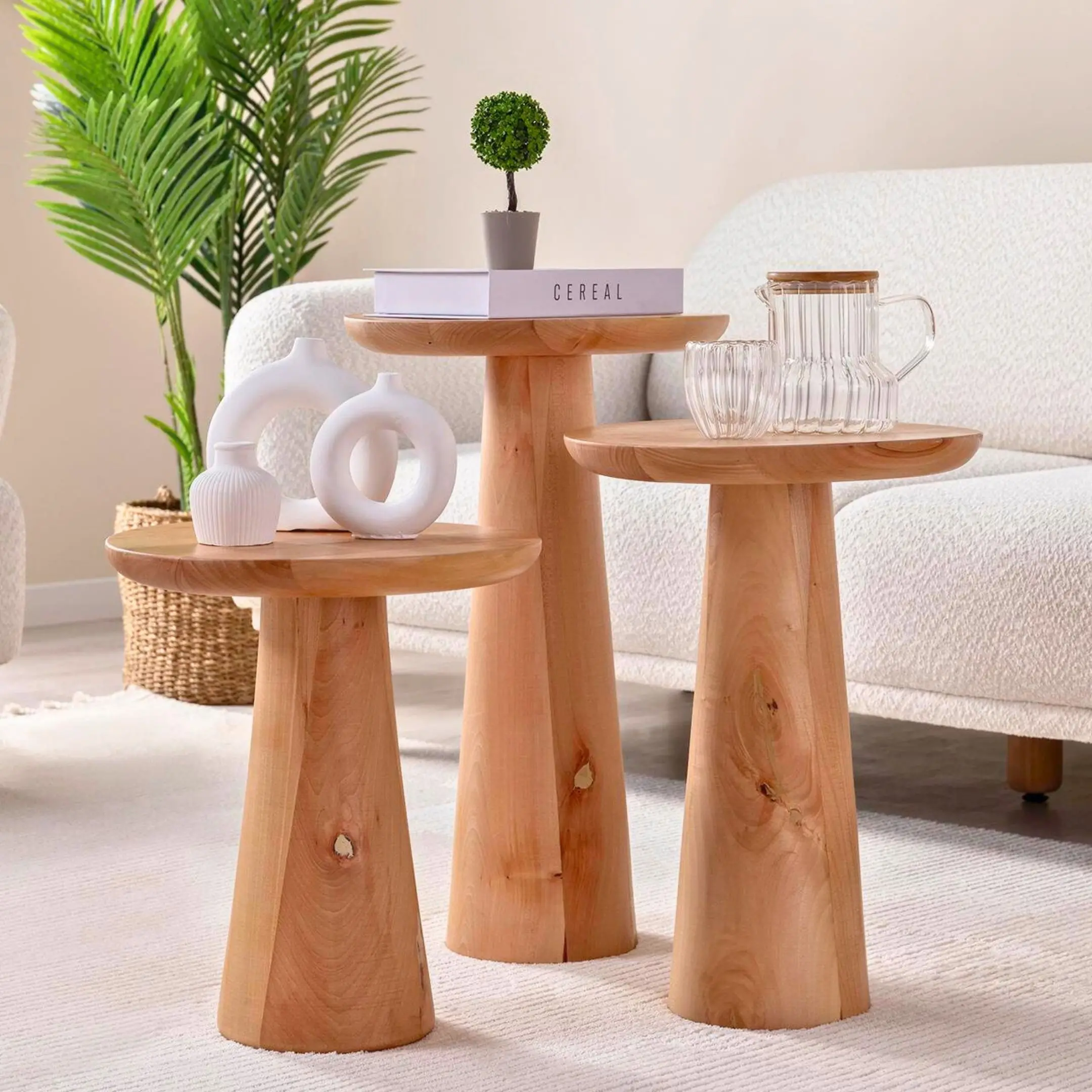 Prag Ahşap Zigon Yan Sehpa 3’lü | Velura Home Prag Ahşap Zigon Yan Sehpa 3’lü mantar form
