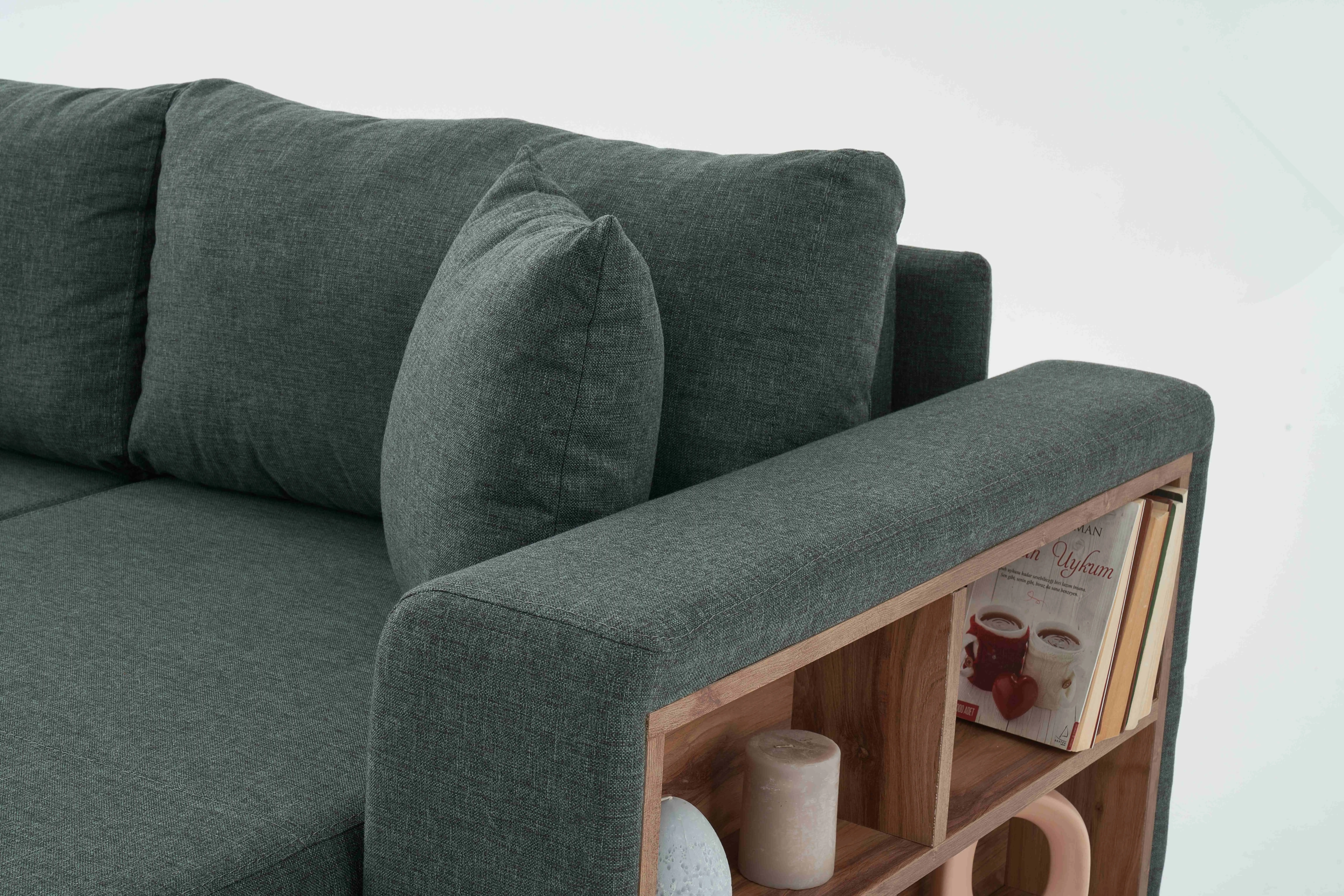 Velura Home Rengar Yeşil Koltuk Takımı Rengar kitaplıklı Yeşil koltuk takımı - Velura Home