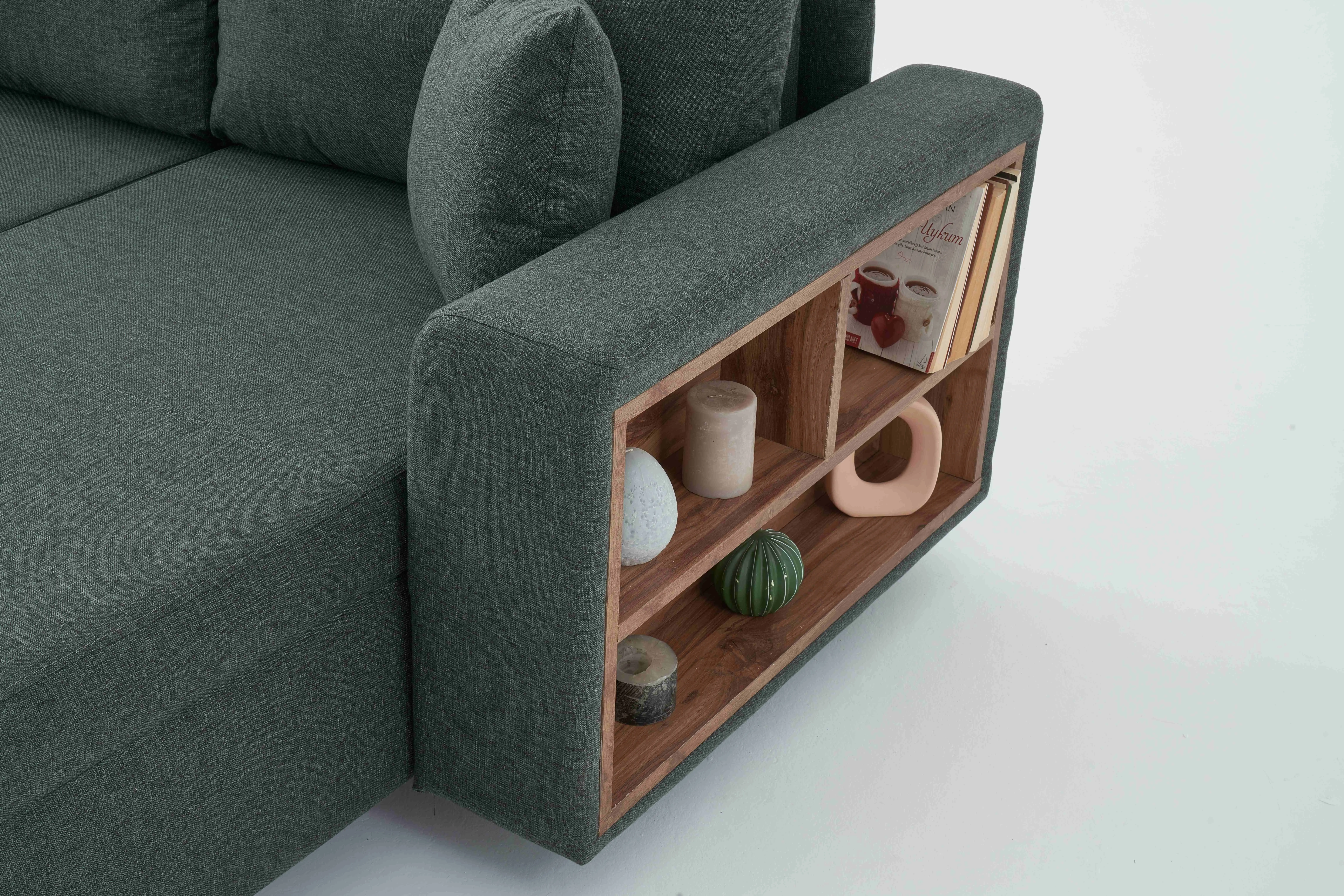 Velura Home Rengar Yeşil Koltuk Takımı Rengar kitaplıklı Yeşil koltuk takımı - Velura Home