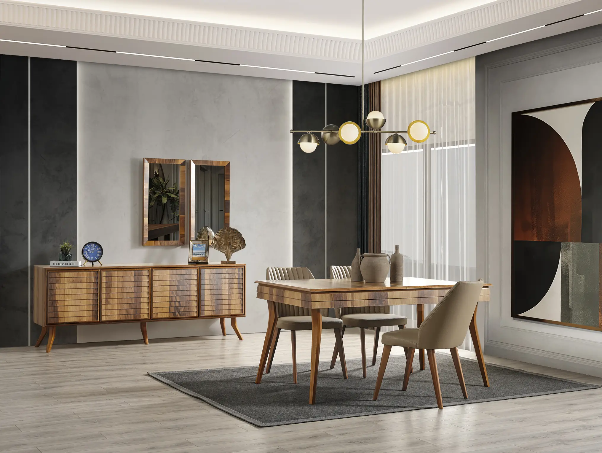 Arin Yemek Masası - Ceviz Renk Ahşap Modern Tasarım Ahşap Yemek Masası