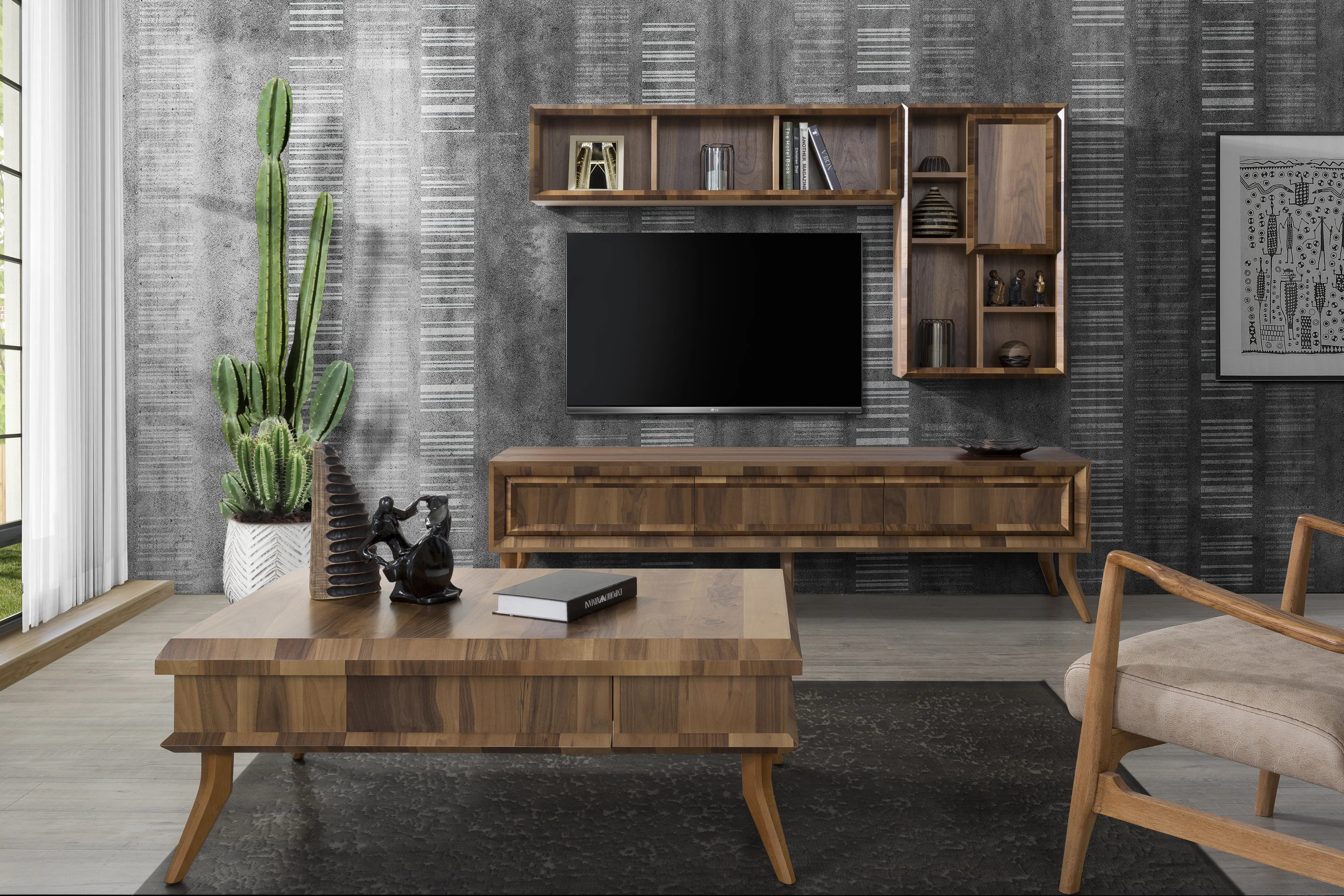 Velura Home Modern Tv Ünitesi Modelleri Velura Home ceviz renk tv ünitesi modelleri