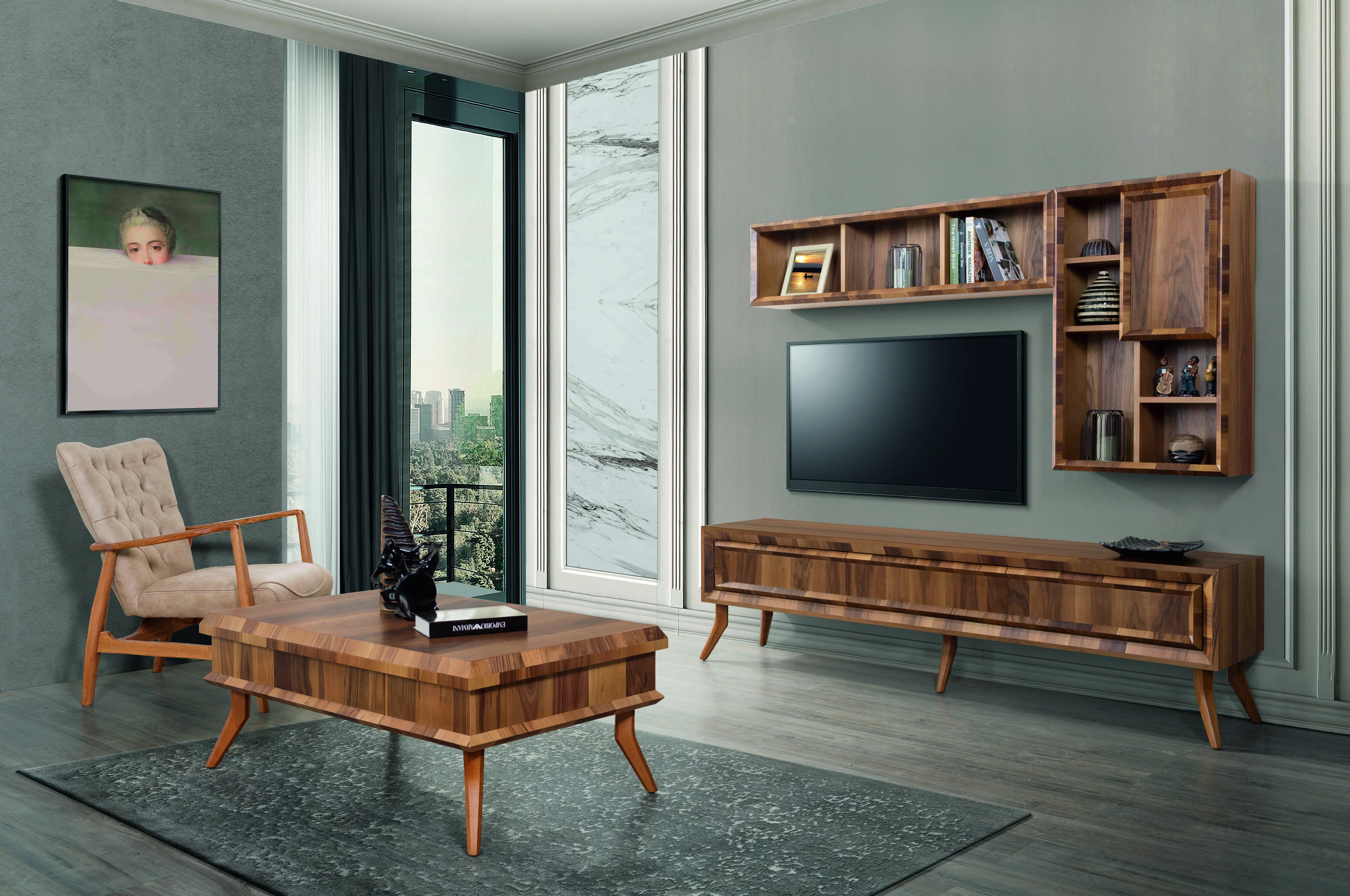 Velura Home Modern Tv Ünitesi Modelleri Velura Home ceviz renk tv ünitesi modelleri