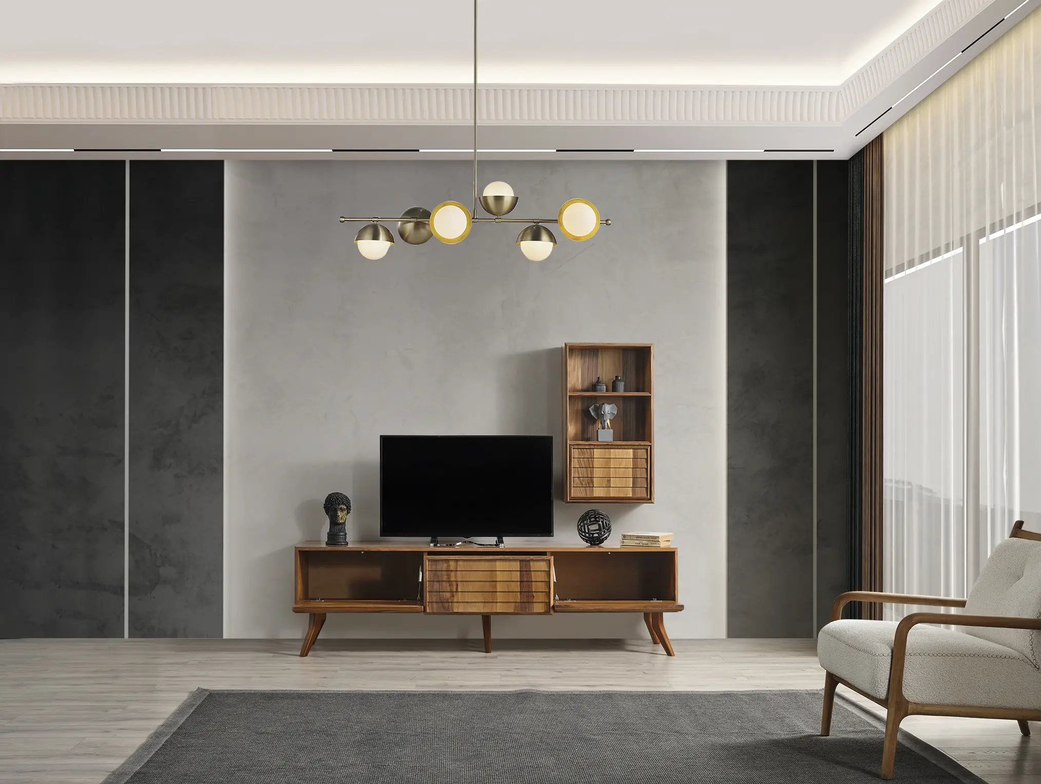 Lüks Tasarım Damarlı Ceviz TV Ünitesi