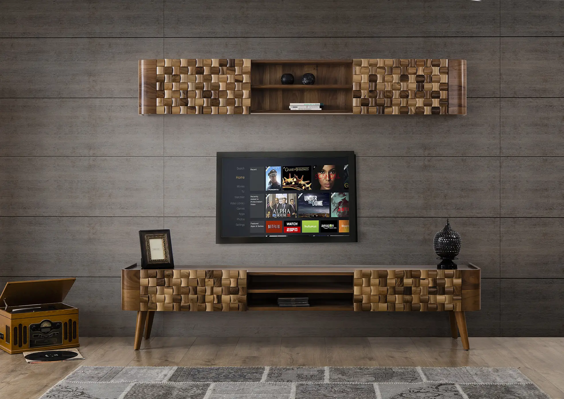 Modern Ahşap TV Ünitesi Modeli Amazon TV Ünitesi Ceviz Renk