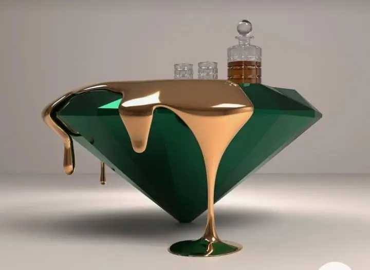Yeşil gold detaylı orta sehpa