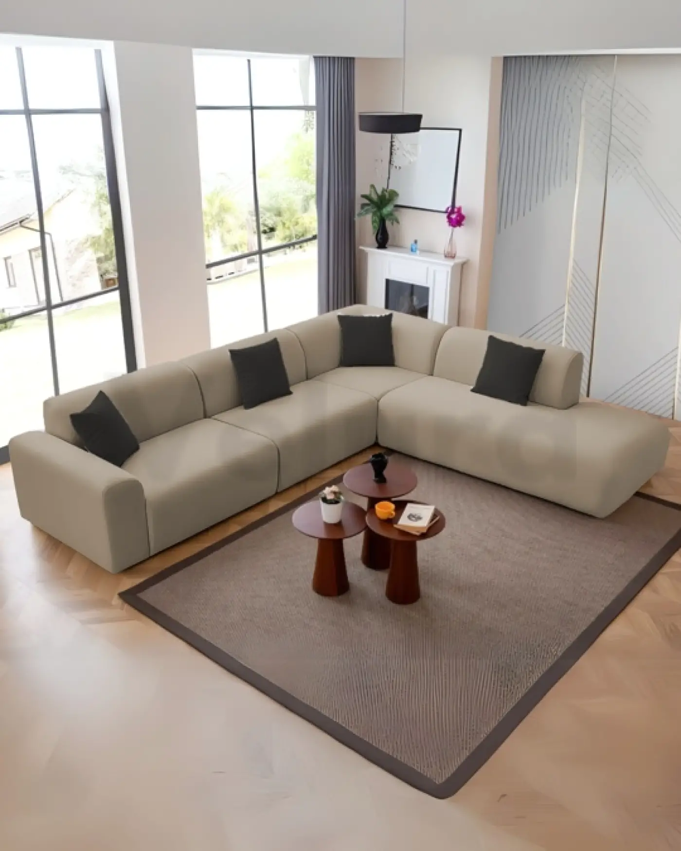 Modern koyu krem köşe takımı Mila