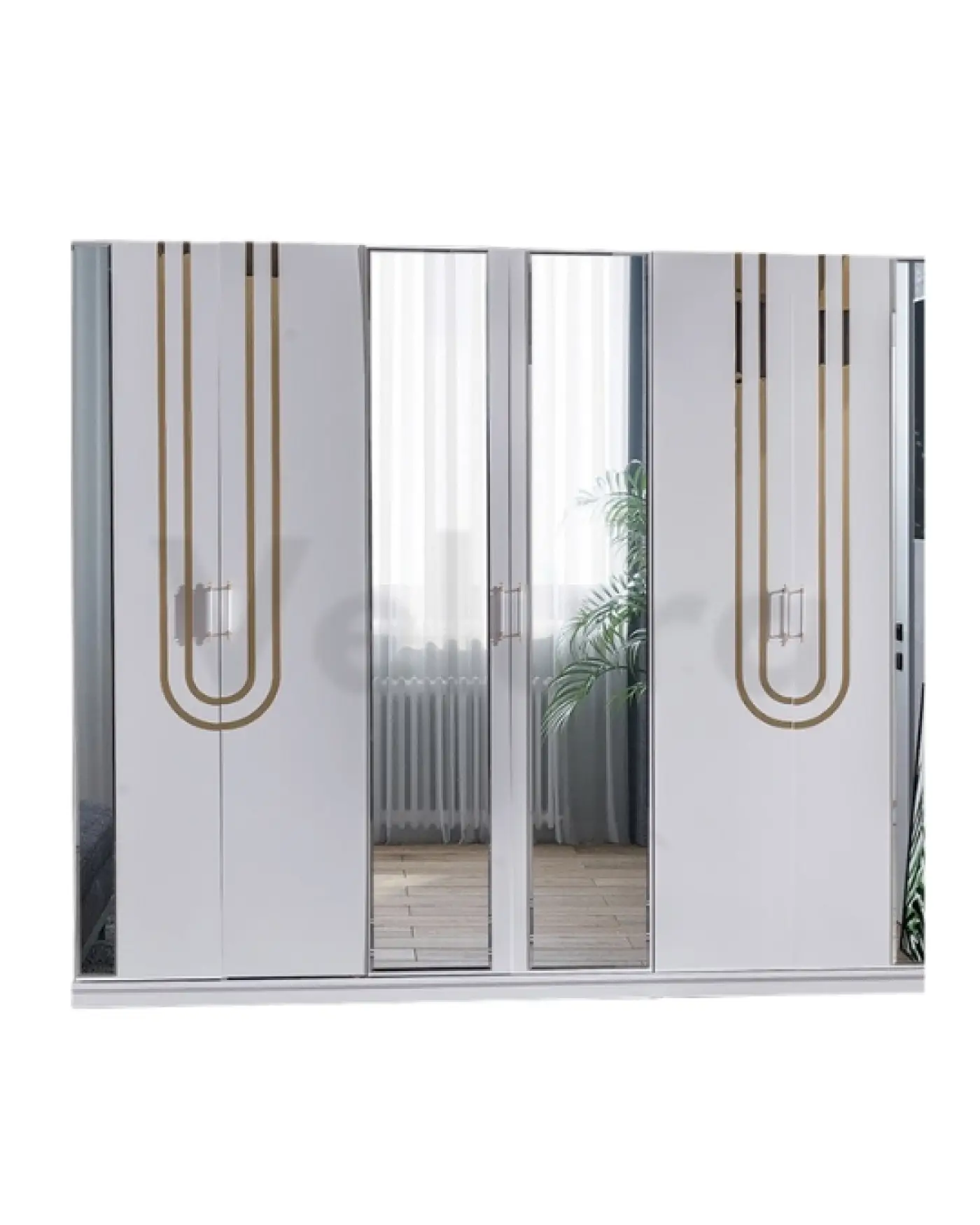 Modern tasarımlı gold detaylı beyaz dolap modeli