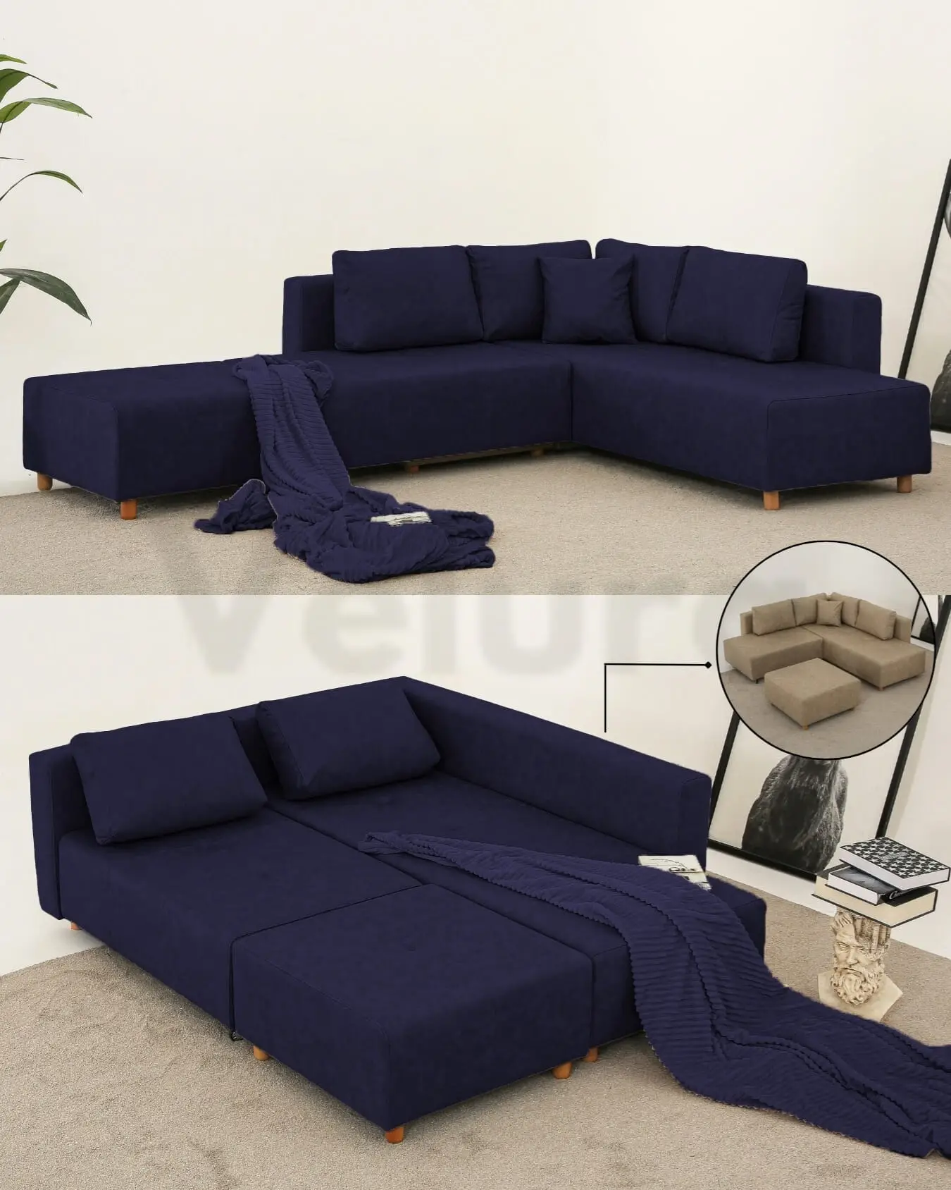 Velura Home Zed Lacivert Köşe Takımı
