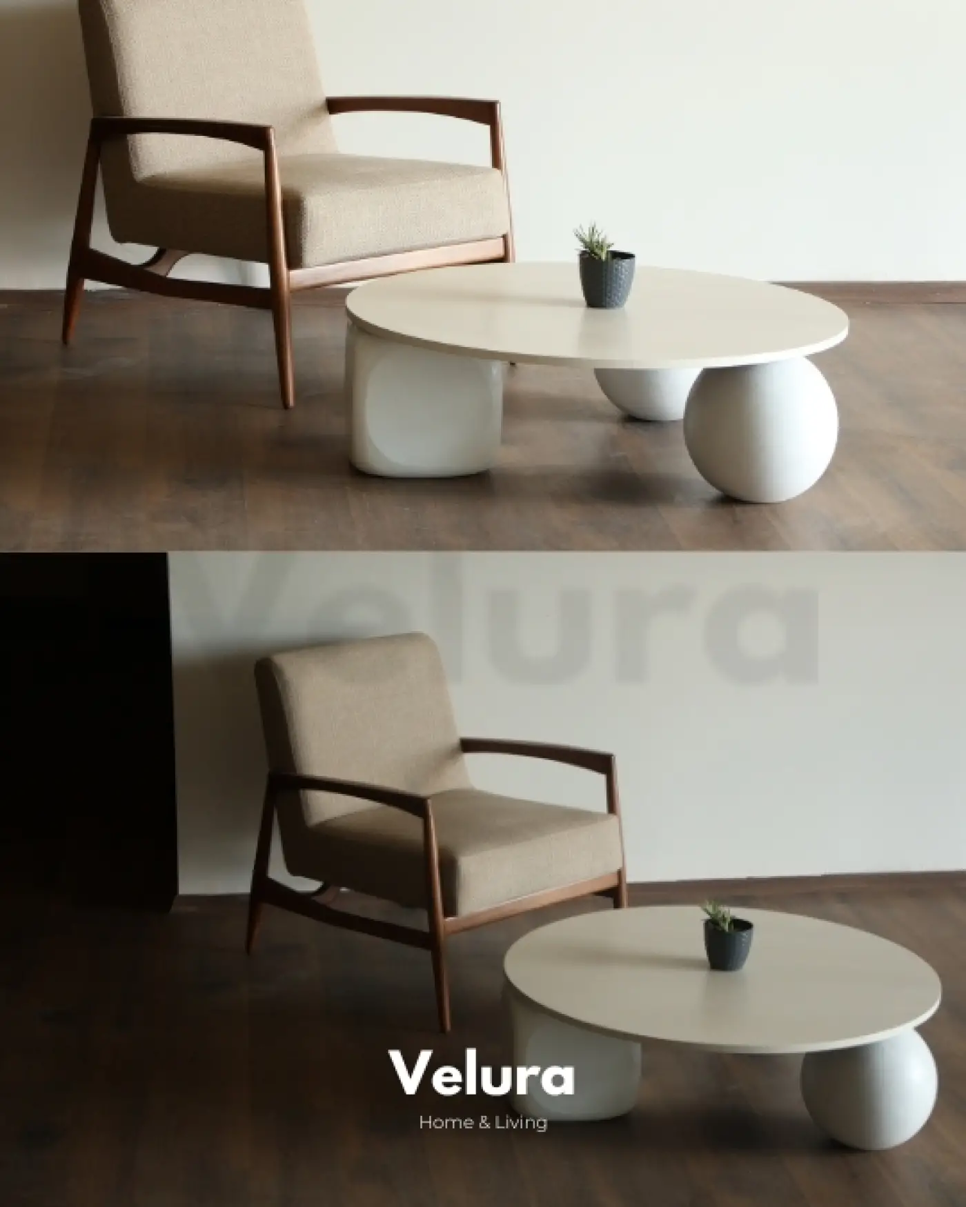 Küre Ahşap Orta Sehpa B.Yuvarlak B.Zar Beyaz
