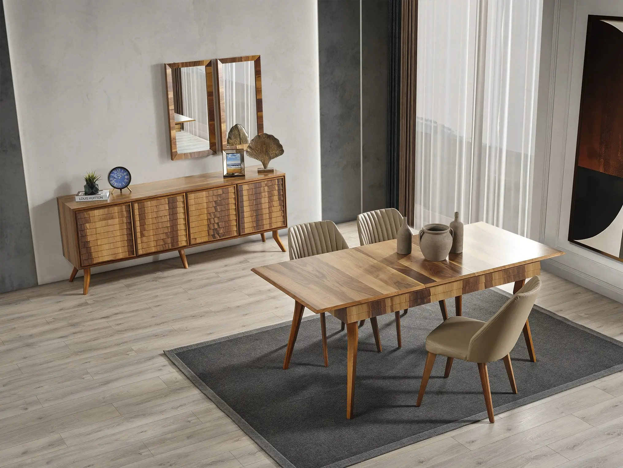 Velura Home Arin Yemek Takımı Modeli Arin Yemek Takımı Damarlı Ceviz