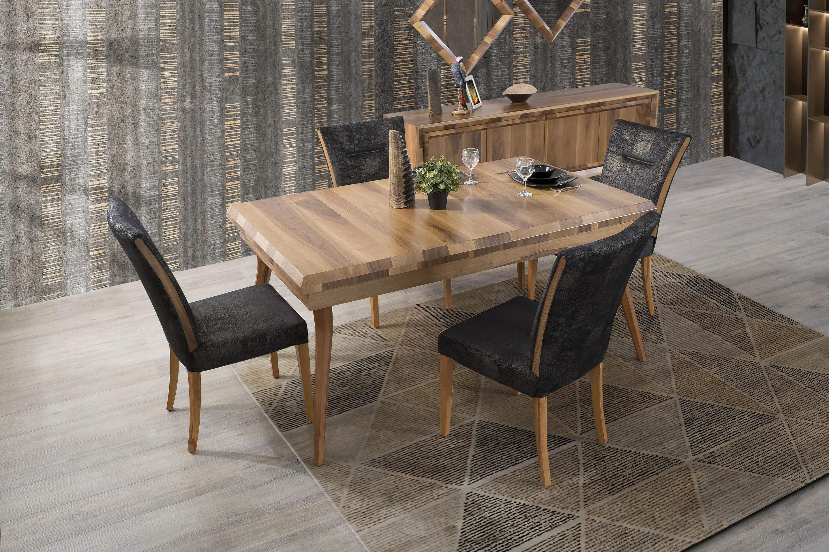 Marif Yemek Takımı – Desenli Ceviz Modern Tasarım Velura Home ceviz renk yemek takımı modelleri