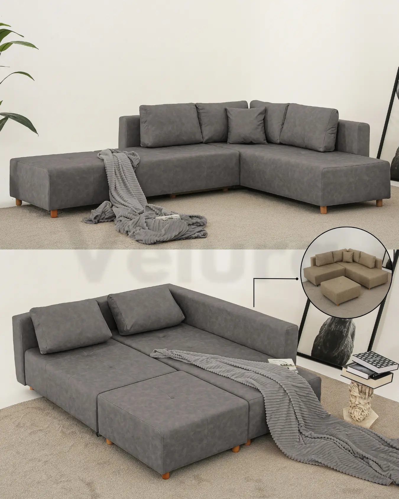 Velura Home Zed Gri Köşe Takımı